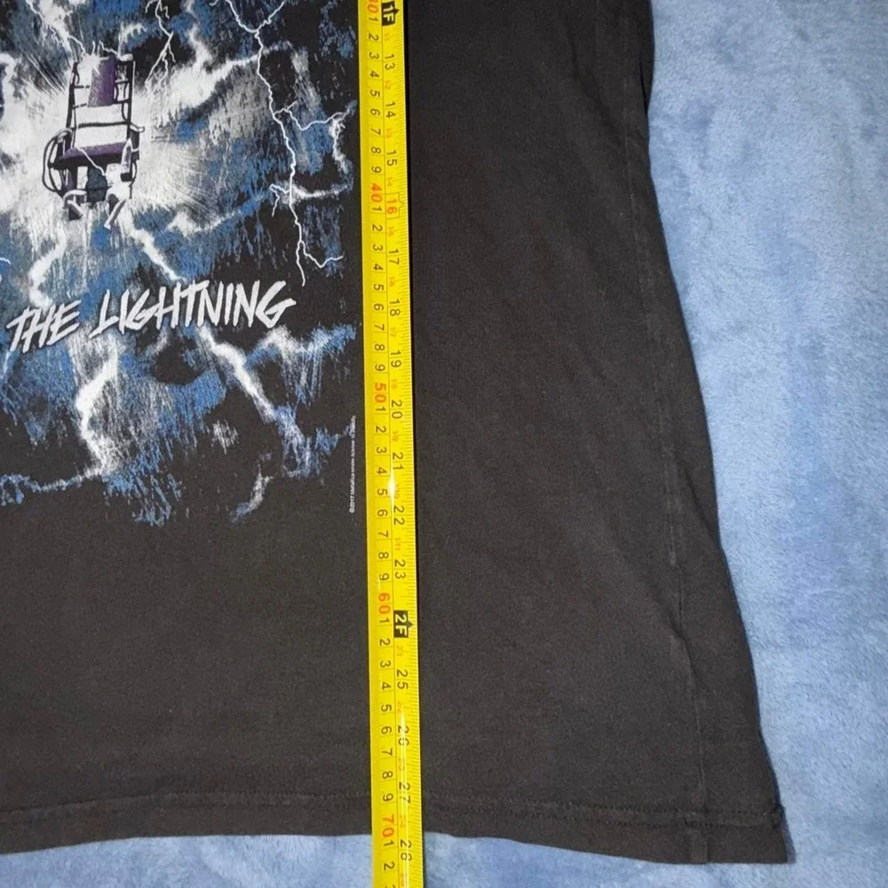 Metallica Ride The Lightning black t-shirt with blue lightning graphic